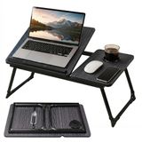 NONE Opklapbaar Laptopbed Bureau 5 Niveaus Verstelbare Hoogte Laptopstandaard Draagbaar Schootbureau met Bekerhouder Antislipstrook Multifunctionele Ontbijttafel voor Bed Bank Lezen Schrijven
