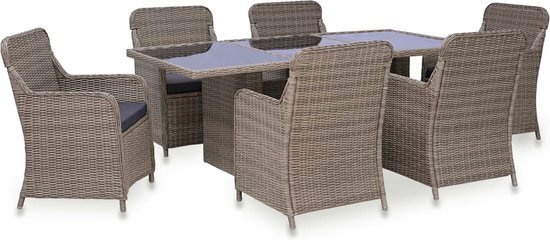 vidaXL 7-delige Tuinset poly rattan zwart