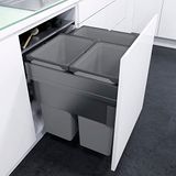 Vauth Sagel Envi Space XX Pro Inbouw afvalemmer met frontbinding, vuilnisemmer KB 600 mm keuken met demping en zelfsluitend, container met 2 x 35 l en 1 x 21 l, kunststof/staal lavagrijs