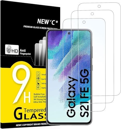 NEW'C 3 Stuks, Screen Protector voor Samsung Galaxy S21 FE 5G, Gehard Glass Schermbeschermer Film 0.33 mm ultra transparant, ultra resistent