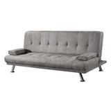 Somnia Descanso - Slaapbank Clic Clac type 3-zits model Cleo met decoratieve kussens, modern design, praktisch en functioneel, cementgrijs
