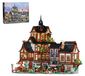 3867-delig bouwpakket van kliksteentjes - Middeleeuwse Europese stad - MOC-straatbeeldmodel - Modulaire architectuur - Marktplein - ABS-plastic - Met doos