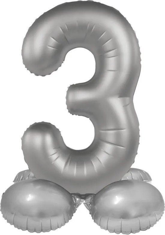 Folat Staande Folieballon Cijfer 3 - Moonlight Silver - Satin Gloss - 72 cm