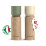 LARS NYSØM Houten Zout- en Pepermolen Set - Handmatige Zout en Peper Molens met Verstelbaar Keramisch Mechanisme - Elegante Beukenhouten Molen voor Keuken of Tafel (Sage Green/Almond Beige)