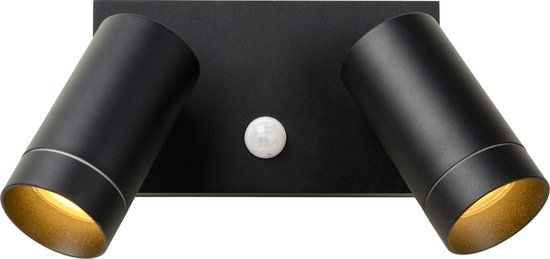 Lucide TAYLOR - Wandspot Buiten - 2xGU10 - IP54 - Zwart - Met Sensor