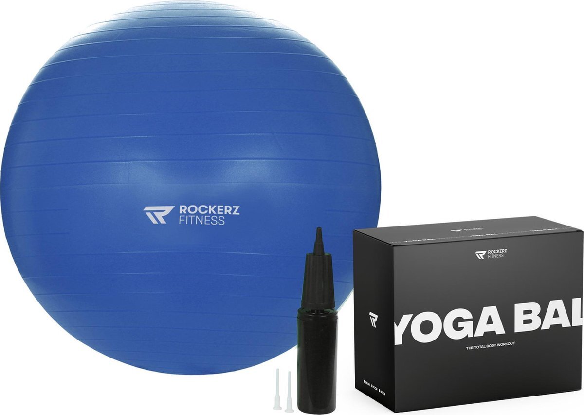 Rockerz Fitness Rockerz Fitness® - Yoga bal inclusief pomp - Pilates bal - Fitness bal - Zwangerschapsbal - Goede houding bij het thuiswerken - 75 cm - kleur: Blauw