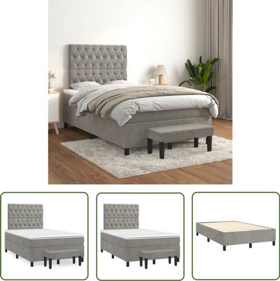 vidaXL Boxspring met matras fluweel lichtgrijs 120x200 cm