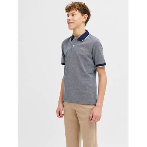JACK&JONES JPRBLUALVES SS POLO JNR Jongens Polo Korte mouw Polyester Katoen Maritime Blue Maat 128