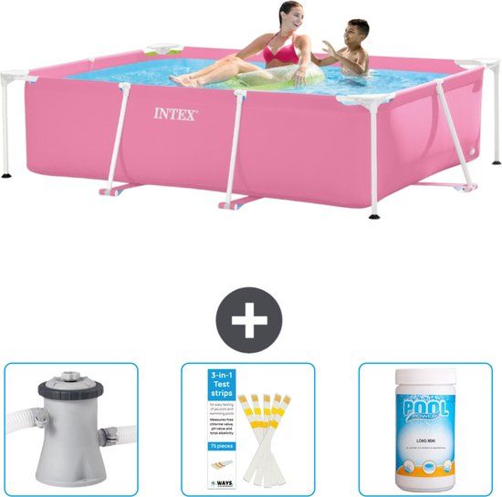 Intex Rechthoekig Frame Zwembad - 220 x 150 x 60 cm - Roze - Inclusief Zwembadfilterpomp
