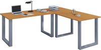 Vcm L-vormig bureau, hoekbureau, gamingbureau, wit, 190x130x76 cm