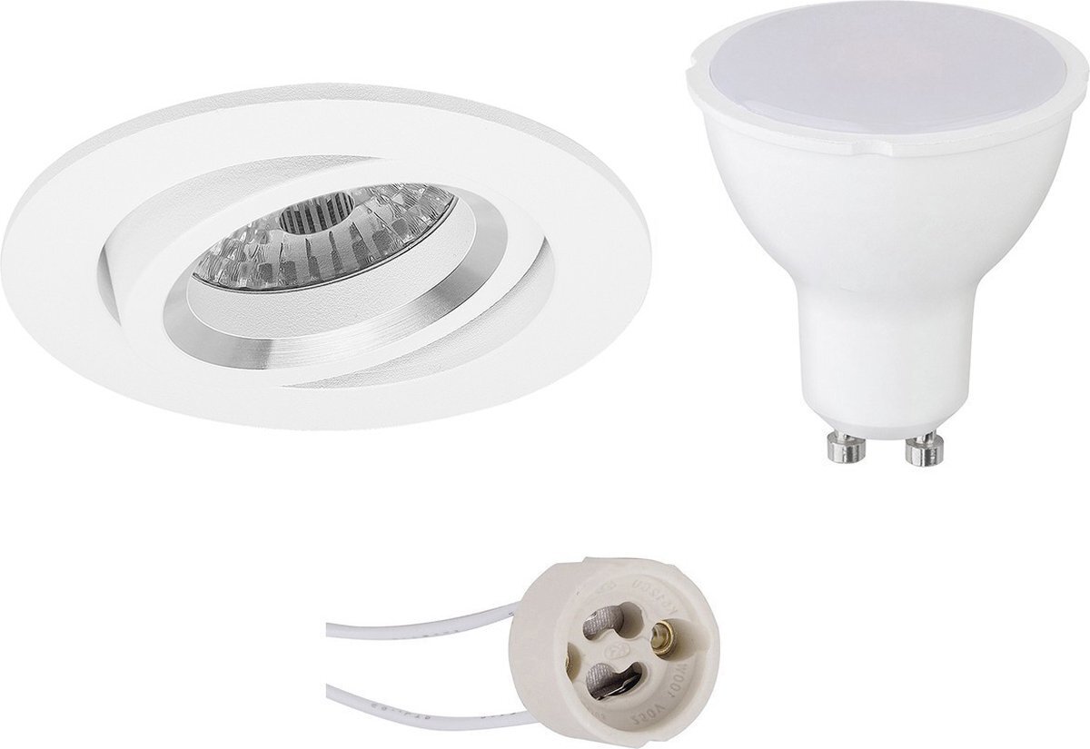 Qualu LED Spot Set - Igia - Proma Aerony Pro - GU10 Fitting - Inbouw Rond - Mat Wit - 6W - Helder/Koud Wit 6400K - Kantelbaar - Ø82mm