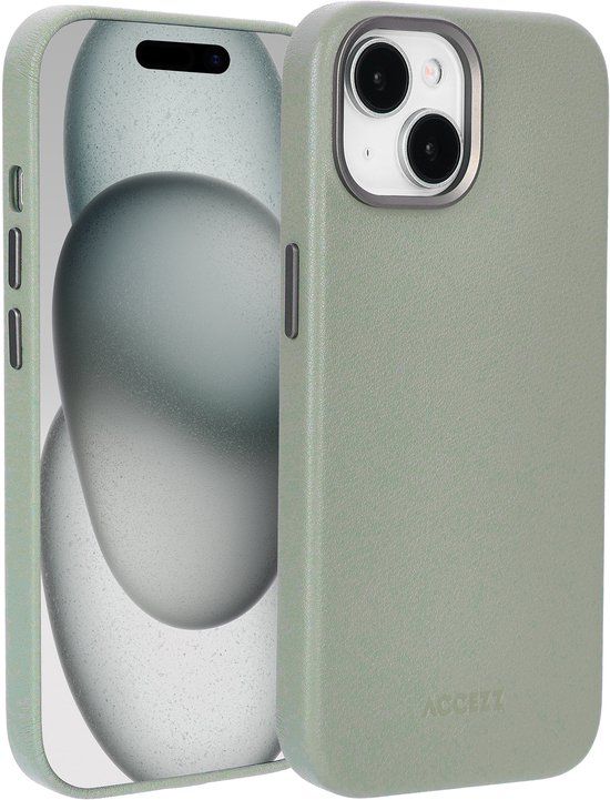 Accezz Leather Backcover Geschikt voor iPhone 15 MagSafe Light Grey