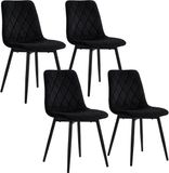 Merkloos Relaxdays Eetkamerstoelen - Set van 4 - Fluweel - Zwart