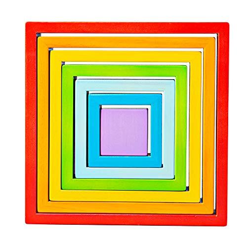 Baby Bigjigs Bigjigs Toys, Wooden Kleurrijke Stacking Squares, Stacker Puzzel