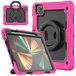 HUEZOE Beschermhoes compatibel met iPad Pro 11 inch, model 2021/2020/2018, schokbestendige beschermhoes voor het hele lichaam met draaibare standaard/penhouder, roze-rood