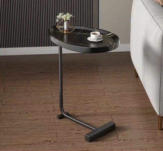 Lardic® Bijzettafel - Zwart metaal met zwart marmerlook - Rond - 35 cm