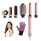 6-in-1 haarstyler, airstyler, krultang, 110.000 rpm, hoge snelheid, lonen, föhn, krullen of gladmaken, föhnborstel, warmluchtborstel, ronde borstel, haardroger, roze
