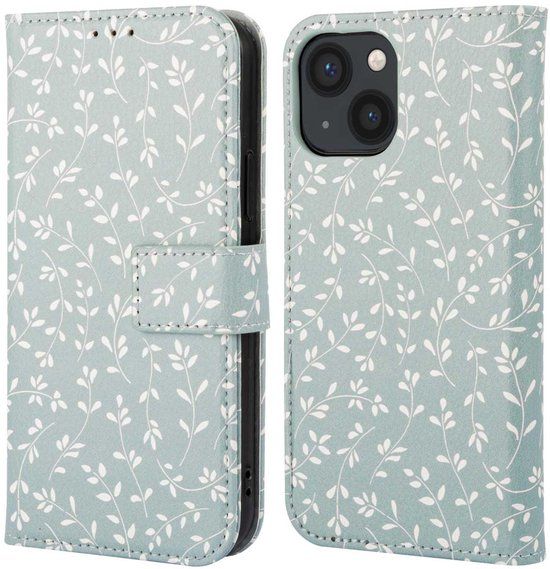 imoshion Hoesje - Geschikt voor Apple iPhone 13 - Design Bookcase smartphone - Smoke Green Flowers