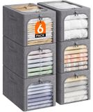 6 boîtes de rangement de 40 litres avec couvercle, pliables, avec structure métallique, de couleur grise