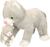 Heunec Pluche kat/poes met kitten - huisdier knuffel - 32 cm - kitten knuffel
