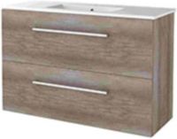 Basic Line Start 39 Badkamermeubelset - Ondiep - 100 x 39 cm - Met Grepen - 2 Lades - Keramische Wastafel - 1 Kraangat - Scotch Oak