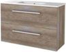 Basic Line Start 39 Badkamermeubelset - Ondiep - 100 x 39 cm - Met Grepen - 2 Lades - Keramische Wastafel - 1 Kraangat - Scotch Oak