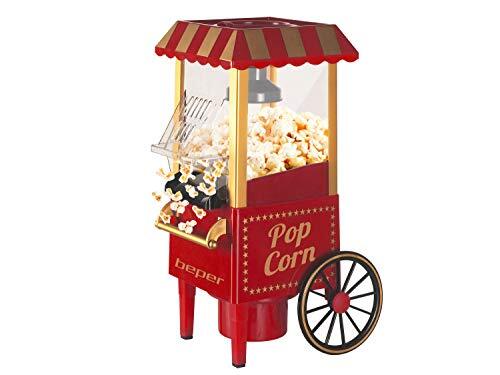 Beper Popcornmachine, popcorn in 3 minuten, geen vet, heteluchtcirculatie, zonder olie, vermogen 1200 W, rood/goud