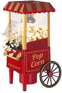 Beper Popcornmachine, popcorn in 3 minuten, geen vet, heteluchtcirculatie, zonder olie, vermogen 1200 W, rood/goud