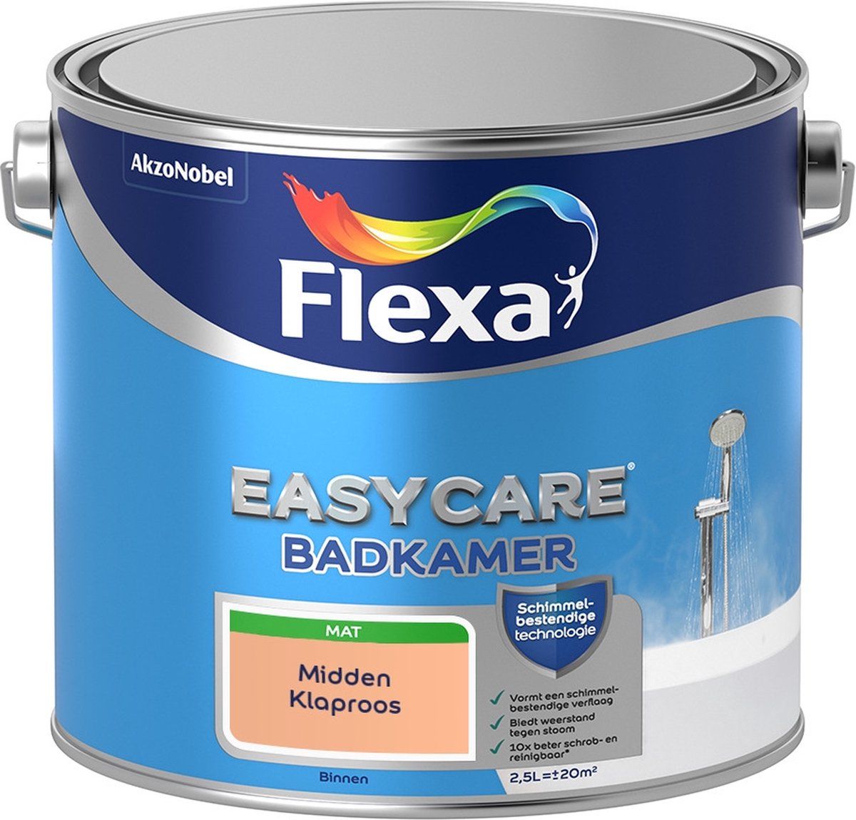 FLEXA Easycare Muurverf - Badkamer - Mat - Midden Klaproos - 2,5 liter
