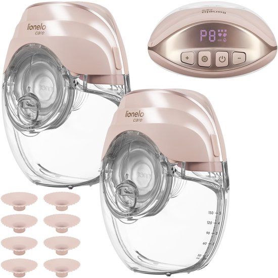 Lionelo Fidi Free Slim Duo Dubbele Borstkolf Hands-Free – Wit – Set van 2 – Zeer Stil ≤40 dB – Driefasig Systeem met 8 Niveaus – Licht 214 g – 2×150 ml Tritan Reservoir – 8 Flenzen (17–24 mm)