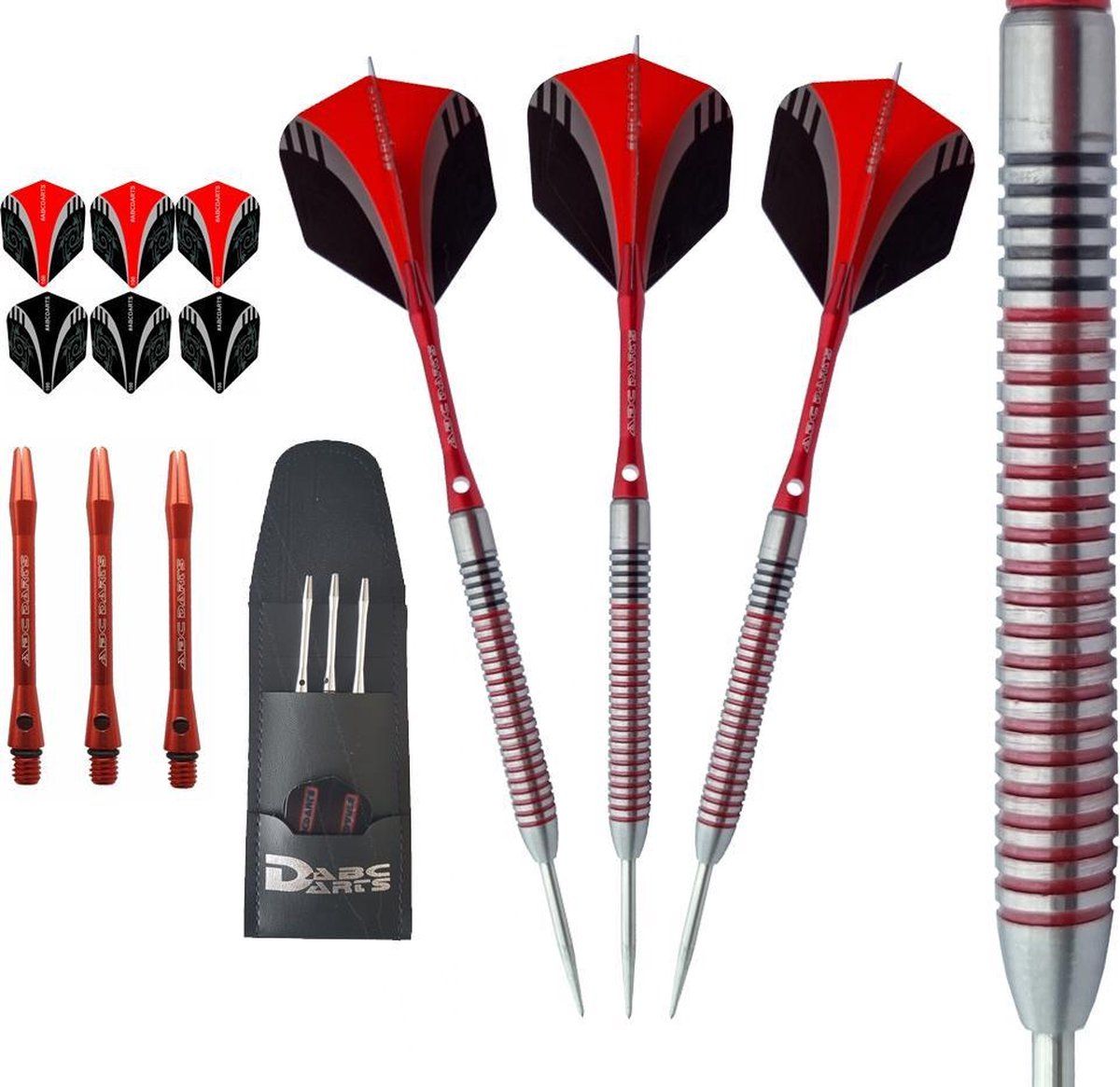 ABC Darts - Red Dragonas Multi Ring - 28 gram - Professionele Dartpijlen - Rood - Metaal
