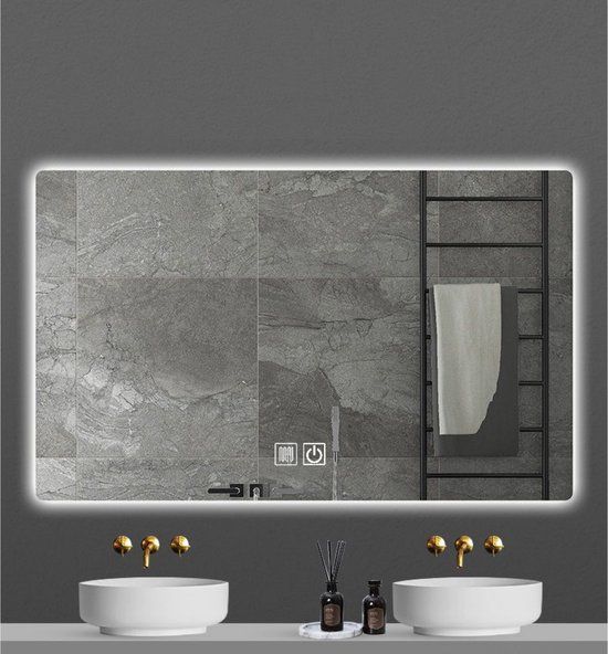 Aloni Roko QUEEN Badkamerspiegel Met Geintegreerde LED Verlichting En Spiegelverwarming Anti Condens Touchscreen Schakelaar 100x60cm