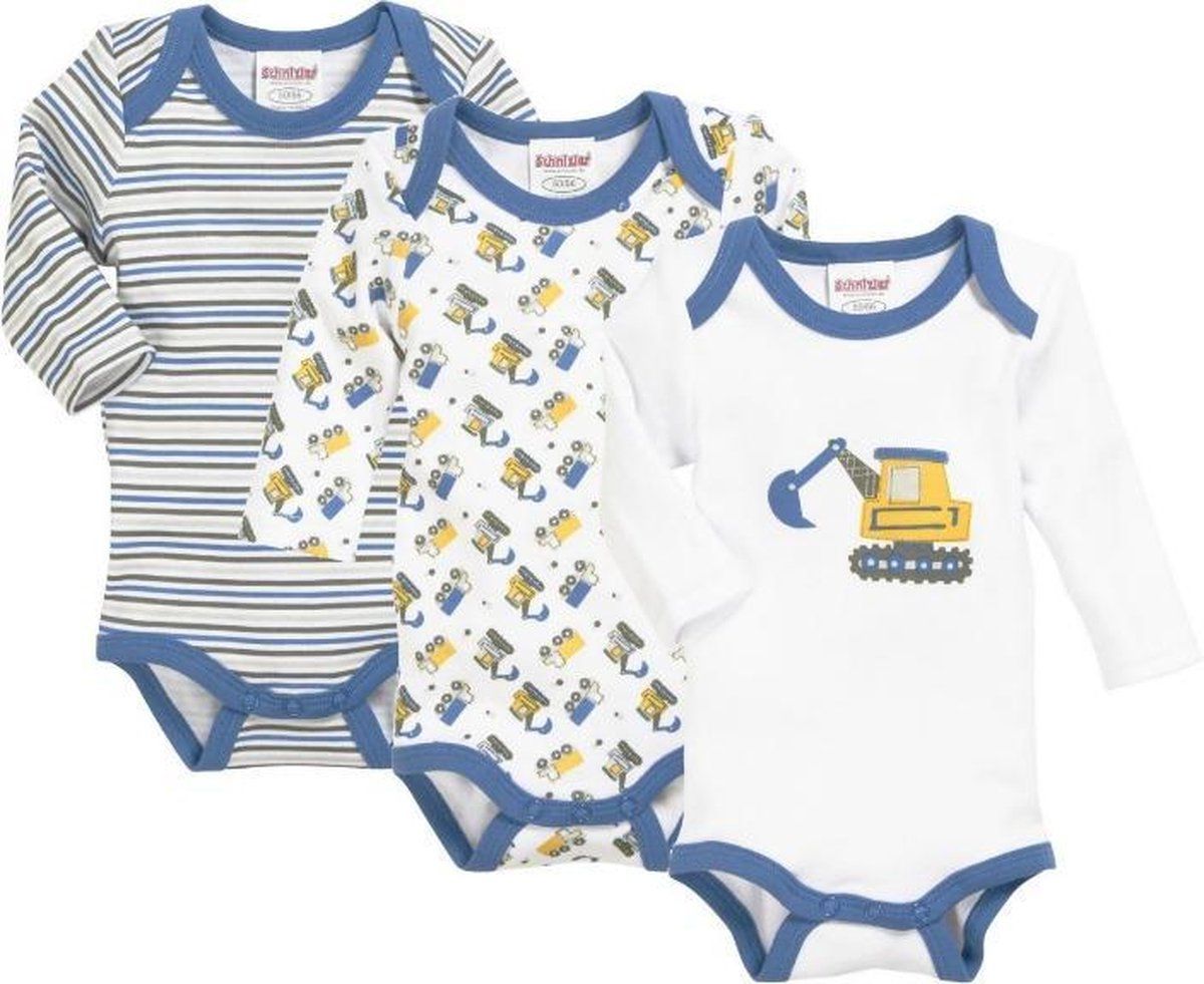 Schnizler Schnizler set 3 rompers lange mouw bouwwagens