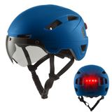 GOOFF Pilot 3-in-1 Snorfiets Helm met Verlichting en Vizier - Speed Pedelec Fietshelm voor Volwassenen - NTA 8776 - Snorscooter Helm met LED Licht - Goedgekeurd voor Blauw Kenteken en E Bike - Dames en Heren - S - Matblauw
