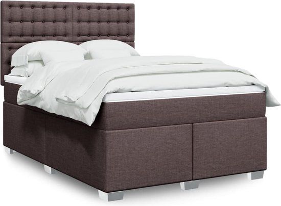 vidaXL Boxspring met matras stof donkerbruin 160x200 cm