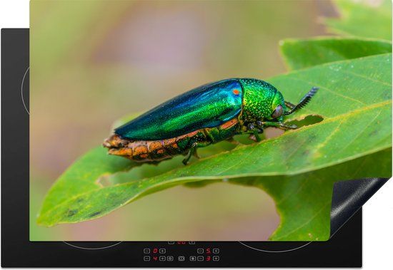 KitchenYeah® Inductie beschermer 77x51 cm - Kever - Blad - Groen - Inductie kookplaat accessoire