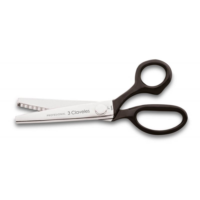 3 Claveles 81 Zigzag Scissors - Black - 18cm Blade - Steel Handle - Figure Cut