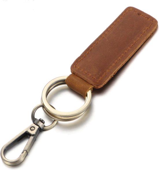 LGT JWLS Lookinggoodtoday Heren Sleutelhanger met Bruin Leren Label en Musketon