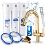 Ari robinet de cuisine 3 voies Nordic, laiton, robinet de rinçage extractible. Inclut le système de filtration d'eau Aquaphor Kristall H