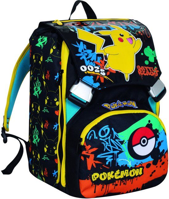 Seven Pokémon Rugzak met dubbel uittrekbaar vak, zwart, polyester, 27 liter