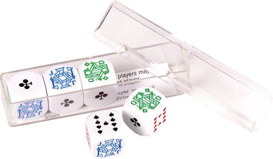 Buffalo 5 Poker dobbelstenen 16mm in doosje - Meerkleurig
