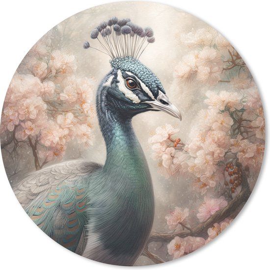 MousePadParadise Ronde Muismat - Pauw - Vogels - Bloemen - Boom - Botanisch - 20x20 cm