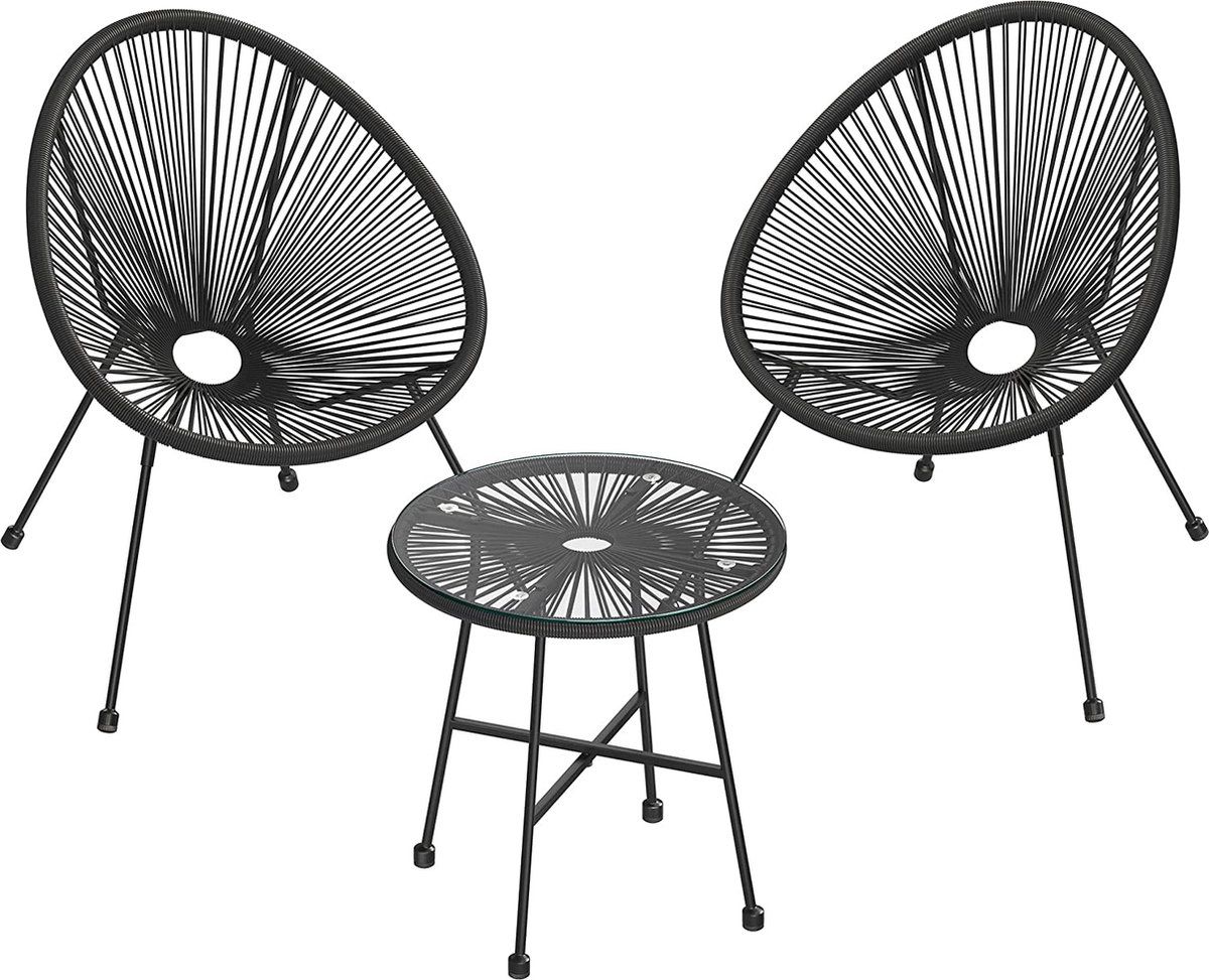 Songmics Tuinmeubel set van 3 - Balkon meubilair - Terrasmeubilair - zwart