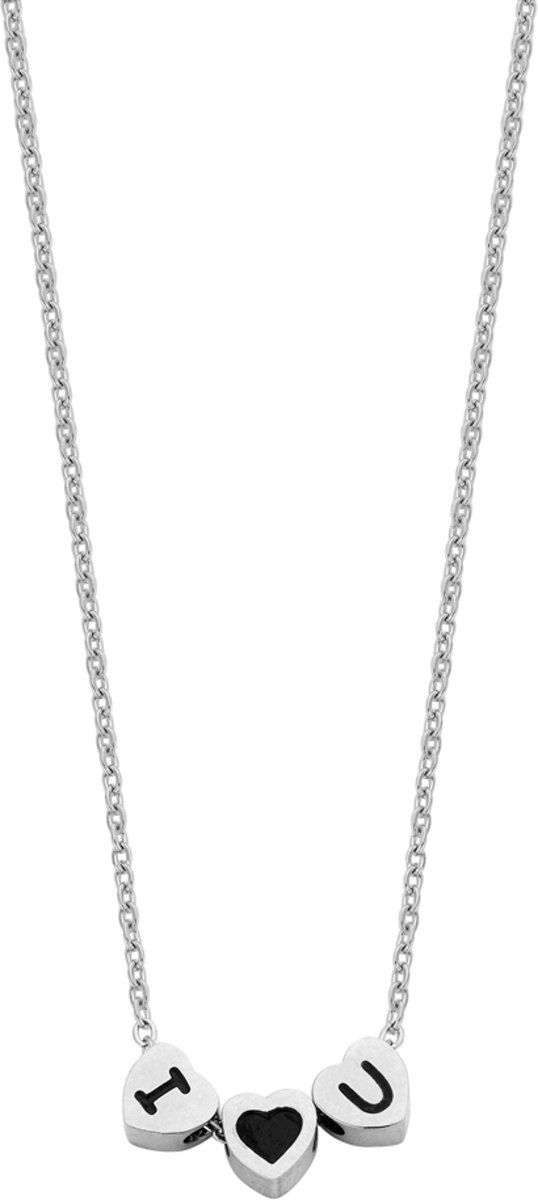CO88 Collection 8CN-26028 - Stalen collier met hanger - I love U - 38 + 5 cm - zilverkleurig