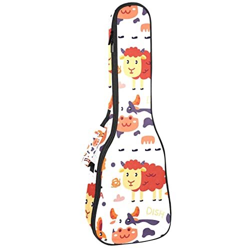 Mersov Concert Ukelele Rugzak, Heavy Duty Ukelele Case Bag met Opslag, Sopraan Concert Tenor Ukelele 10MM Gewatteerde Tas Kleurrijke Doodle Dieren en Woorden