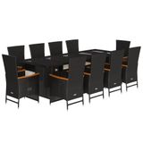 vidaXL 11-delige Tuinset met Kussens, Poly Rattan, Zwart