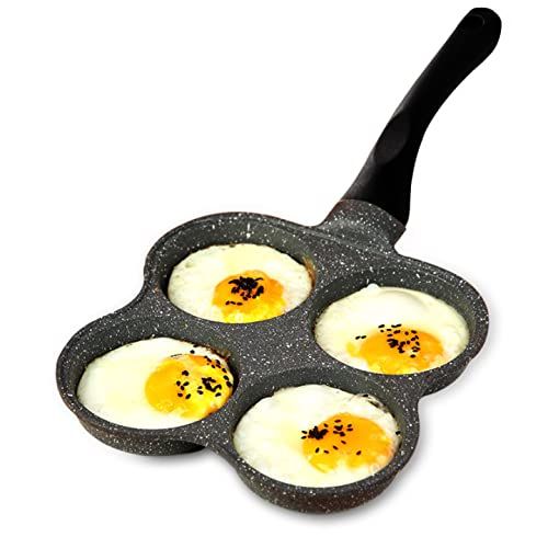 Hapivida Non-stick Koekenpan met 4 Gaten - Pannenkoek Pan - Gebakken Ei Burger Pan - Aluminium - Ontbijt Pan - Gasfornuis