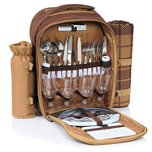 CampFeuer Picknickrugzak voor 4 personen (bruin) | Picknickset 32-delig