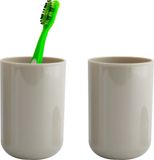 MSV Badkamer drinkbeker/tandenborstelhouder Porto - 2x - PS kunststof - beige - 7 x 10 cm