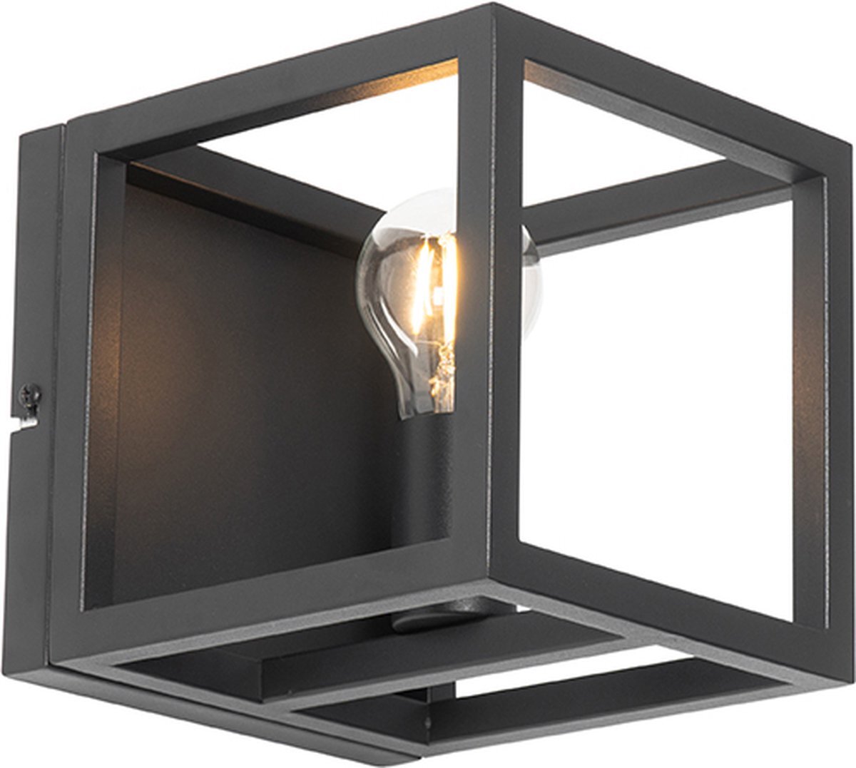 QAZQA cage - Industriele Wandlamp voor binnen - 1 lichts - D 20 cm - Zwart - Industrieel - Woonkamer | Slaapkamer | Keuken